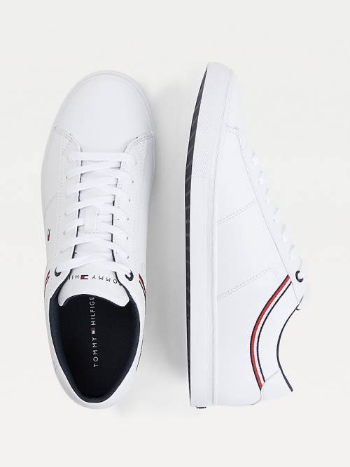 White Tommy Hilfiger Essential Signature Detail Leather Men's Sneakers | TH651NXK