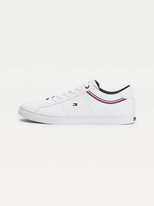 White Tommy Hilfiger Essential Signature Detail Leather Men's Sneakers | TH651NXK