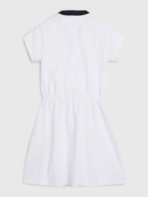 White Tommy Hilfiger Essential Stripe Collar Polo Girls' Dress | TH609VNM