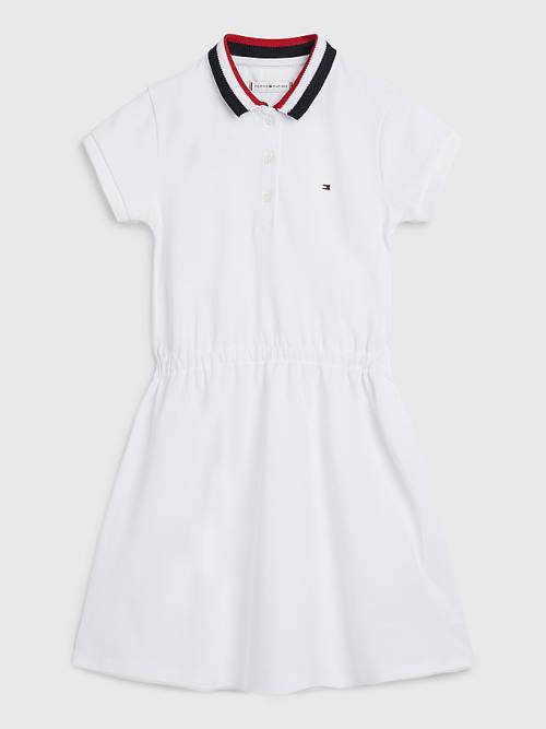 White Tommy Hilfiger Essential Stripe Collar Polo Girls\' Dress | TH609VNM