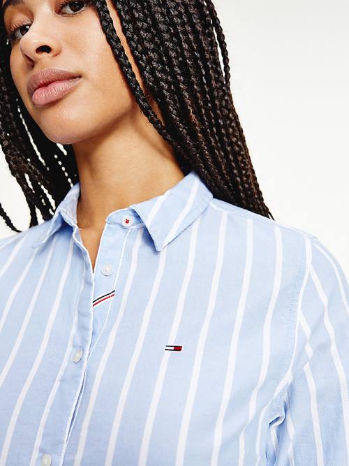 White Tommy Hilfiger Essential Stripe Slim Fit Women's Shirts | TH394LGS