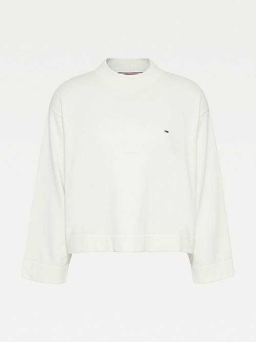 White Tommy Hilfiger Essential Tommy Jeans Flag Jumper Women's Sweaters | TH798NPZ