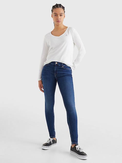 White Tommy Hilfiger Essential V-Neck Long Sleeve Women's T Shirts | TH685AUI