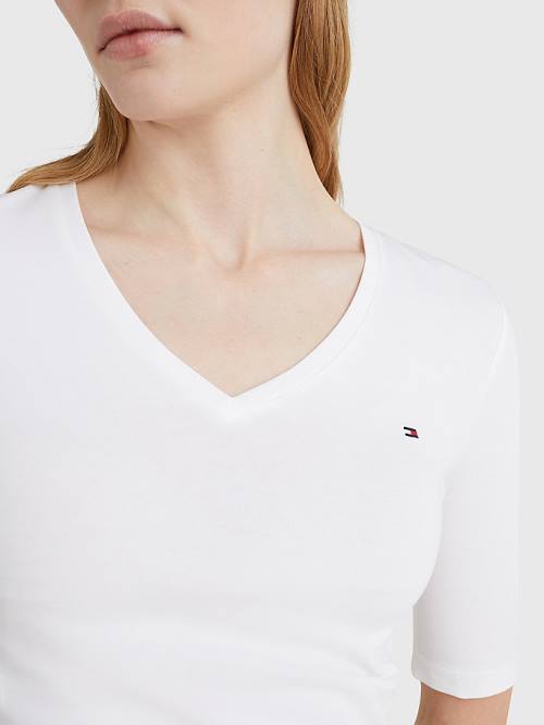 White Tommy Hilfiger Essentials Slim Fit Half Sleeve Women's T Shirts | TH602HLT