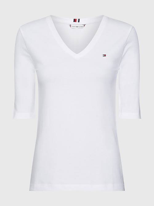 White Tommy Hilfiger Essentials Slim Fit Half Sleeve Women's T Shirts | TH602HLT