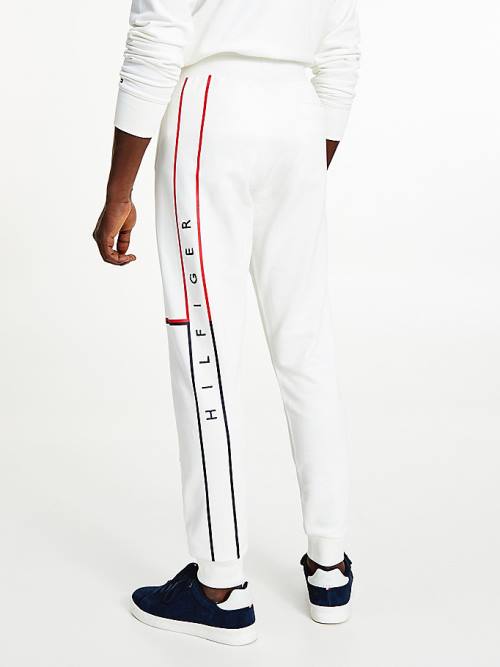 White Tommy Hilfiger Exclusive Flag Logo Cuffed Joggers Men's Pants | TH578TMN