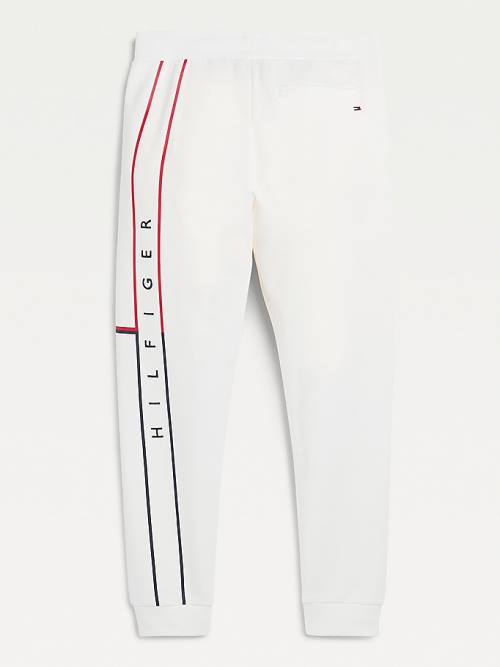 White Tommy Hilfiger Exclusive Flag Logo Cuffed Joggers Men's Pants | TH578TMN