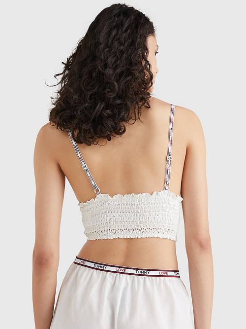 White Tommy Hilfiger Eyelet Lace Longline Bra Women's Underwear | TH089VZW