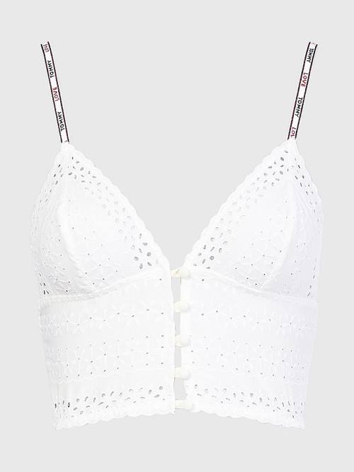 White Tommy Hilfiger Eyelet Lace Longline Bra Women's Underwear | TH089VZW