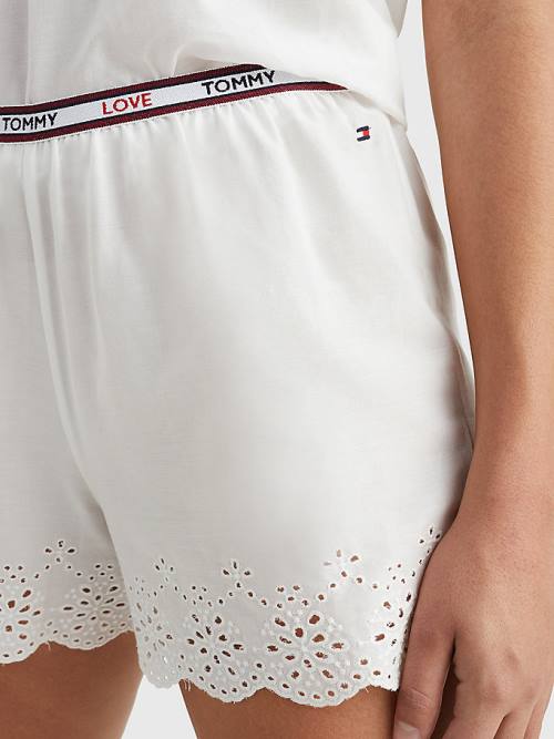 White Tommy Hilfiger Eyelet Lace Shorts Women's Pyjamas | TH067DJB