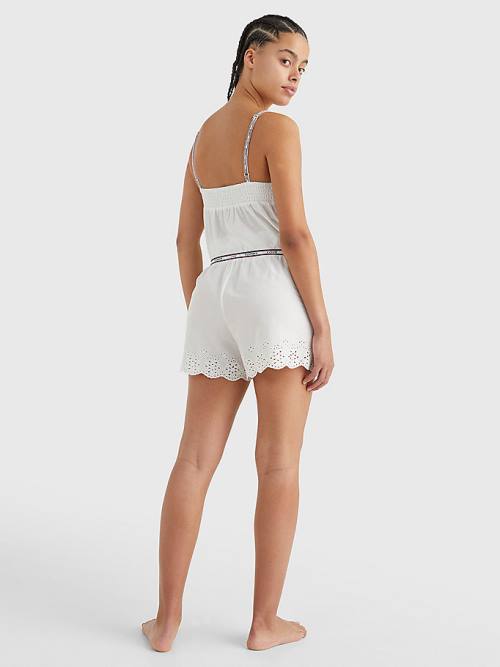 White Tommy Hilfiger Eyelet Lace Shorts Women's Pyjamas | TH067DJB