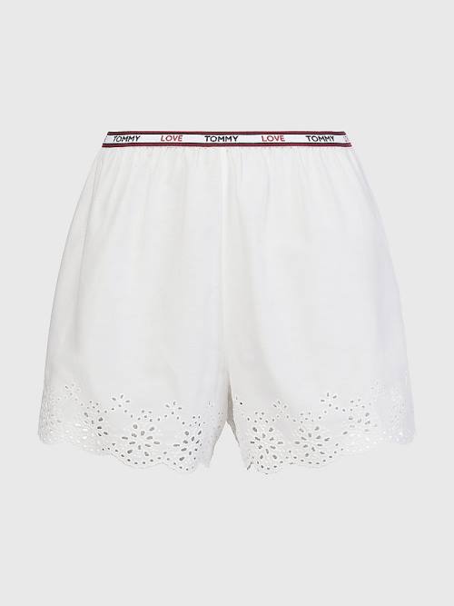 White Tommy Hilfiger Eyelet Lace Shorts Women's Pyjamas | TH067DJB