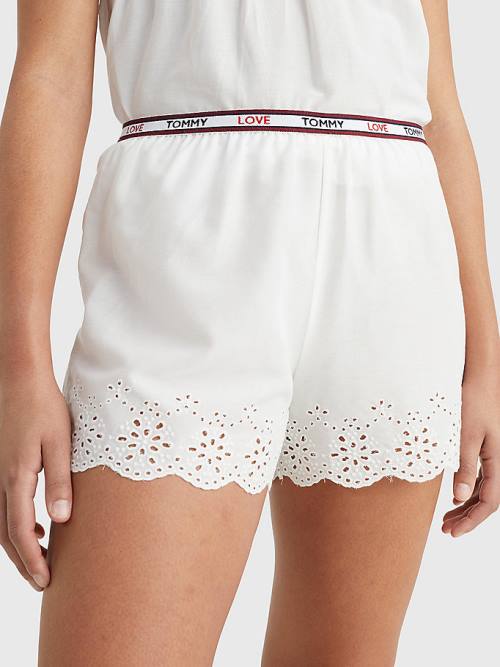 White Tommy Hilfiger Eyelet Lace Shorts Women\'s Pyjamas | TH067DJB