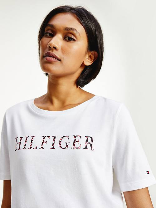 White Tommy Hilfiger Feather Print Logo Women's T Shirts | TH217OAN