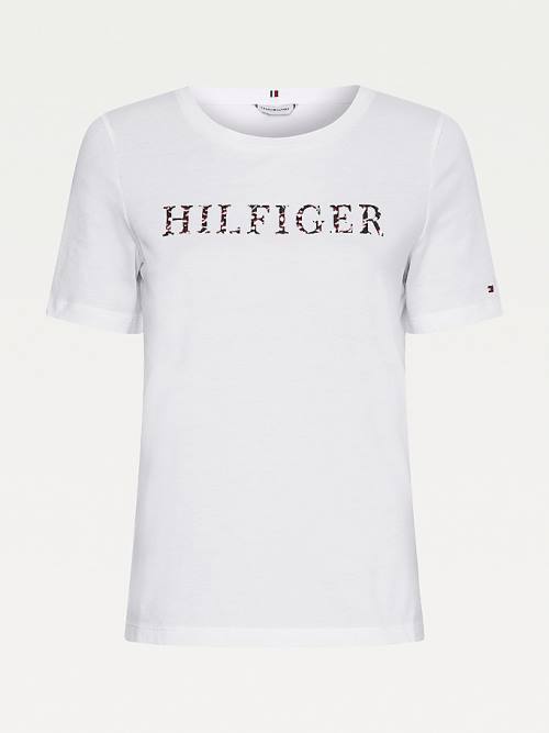 White Tommy Hilfiger Feather Print Logo Women's T Shirts | TH217OAN