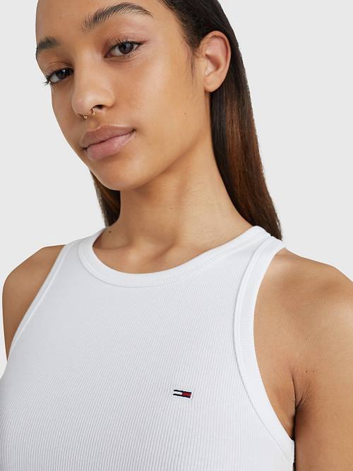 White Tommy Hilfiger Feminine Ribbed Tank Top Women's T Shirts | TH946ZYQ