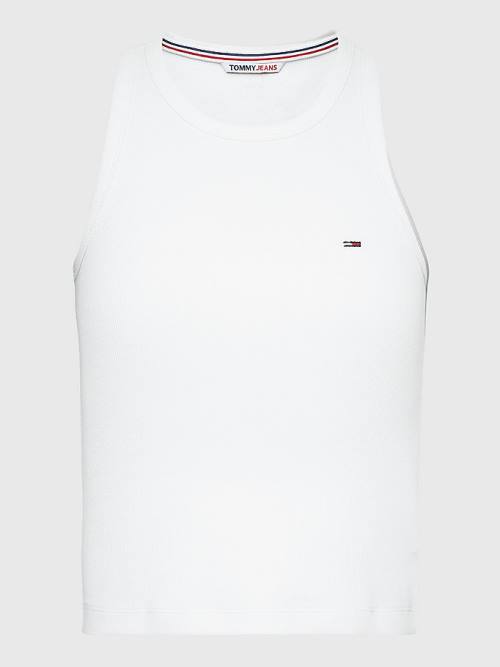 White Tommy Hilfiger Feminine Ribbed Tank Top Women's T Shirts | TH946ZYQ