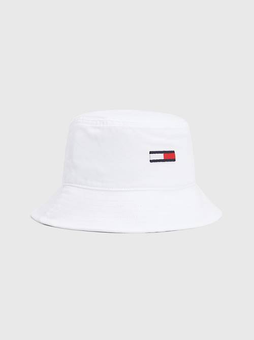 White Tommy Hilfiger Flag Embroidery Bucket Men\'s Hats | TH160BNX