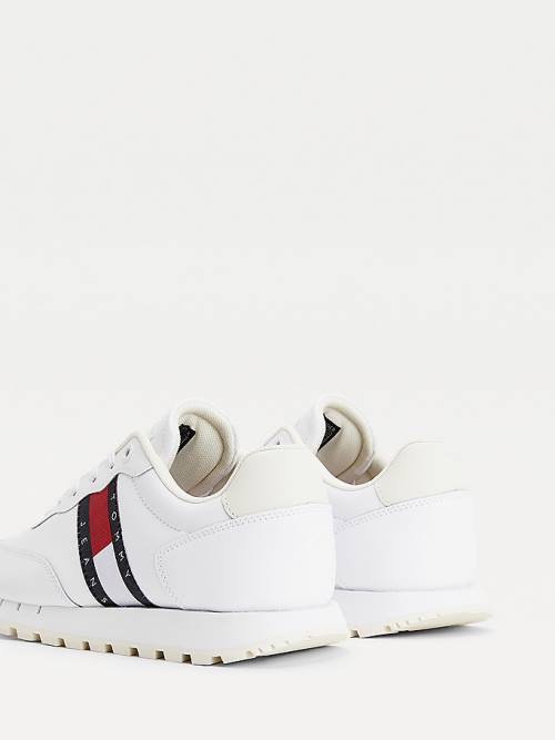 White Tommy Hilfiger Flag Leather Women's Sneakers | TH530NBM