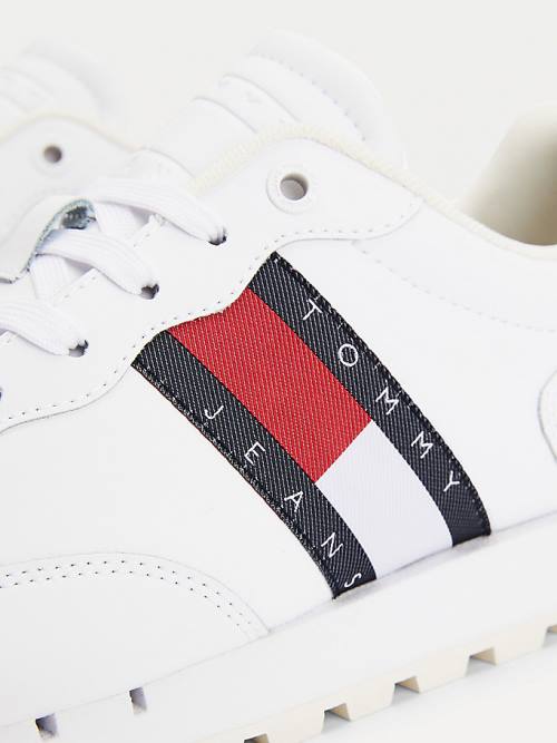 White Tommy Hilfiger Flag Leather Women's Sneakers | TH530NBM