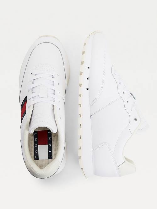 White Tommy Hilfiger Flag Leather Women's Sneakers | TH530NBM