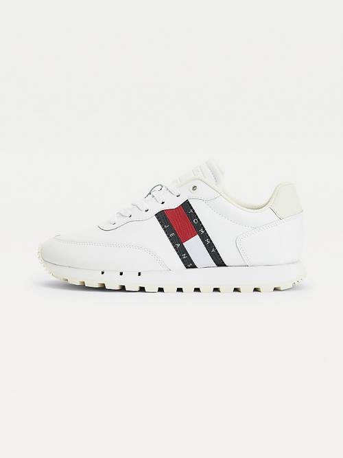 White Tommy Hilfiger Flag Leather Women's Sneakers | TH530NBM