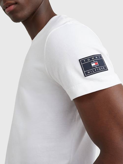 White Tommy Hilfiger Flag Patch Sleeve Men's T Shirts | TH765GHV