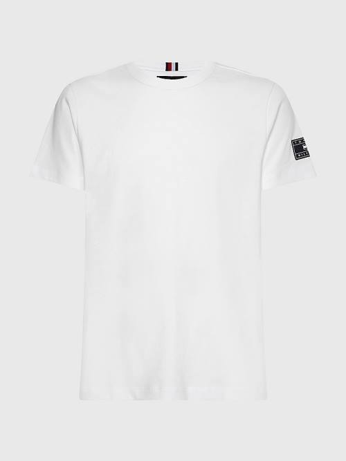 White Tommy Hilfiger Flag Patch Sleeve Men's T Shirts | TH765GHV