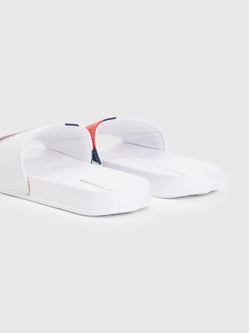 White Tommy Hilfiger Flag Print Pool Slides Boys' Sandals | TH496KYR