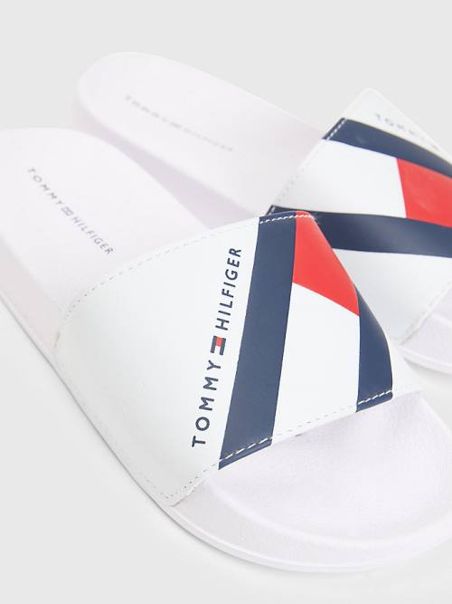 White Tommy Hilfiger Flag Print Pool Slides Boys' Sandals | TH496KYR