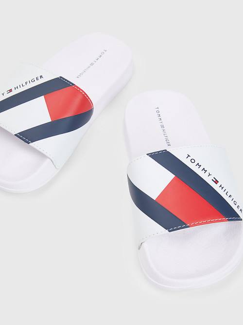 White Tommy Hilfiger Flag Print Pool Slides Boys' Sandals | TH496KYR