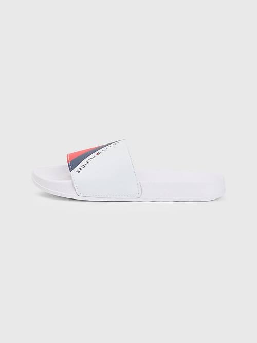 White Tommy Hilfiger Flag Print Pool Slides Boys' Sandals | TH496KYR