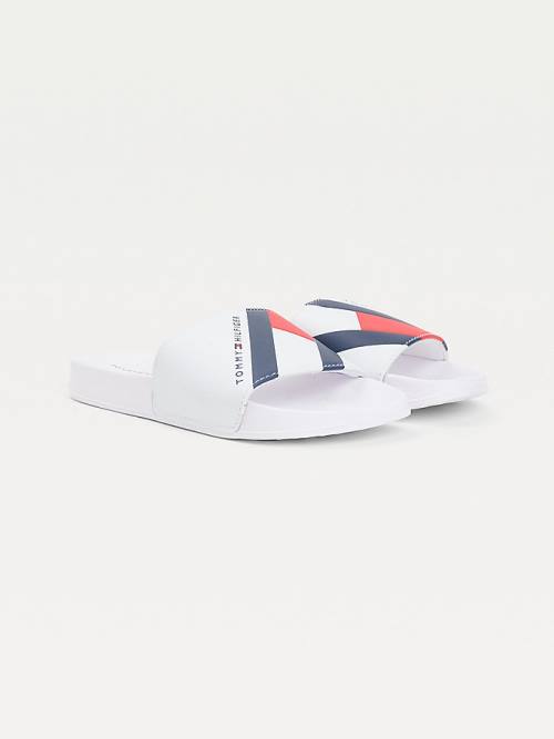 White Tommy Hilfiger Flag Print Pool Slides Boys\' Sandals | TH496KYR