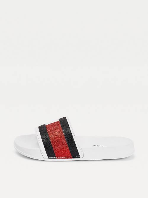 White Tommy Hilfiger Flag Print Slides Girls' Sandals | TH218ATO