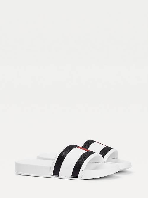 White Tommy Hilfiger Flag Print Slides Girls\' Sandals | TH218ATO