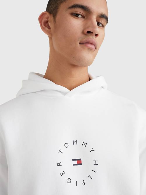 White Tommy Hilfiger Flex Fleece Graphic Men's Hoodie | TH861NWX