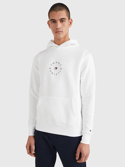 White Tommy Hilfiger Flex Fleece Graphic Men\'s Hoodie | TH861NWX