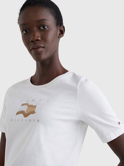 White Tommy Hilfiger Flock Flag Women's T Shirts | TH340VQA