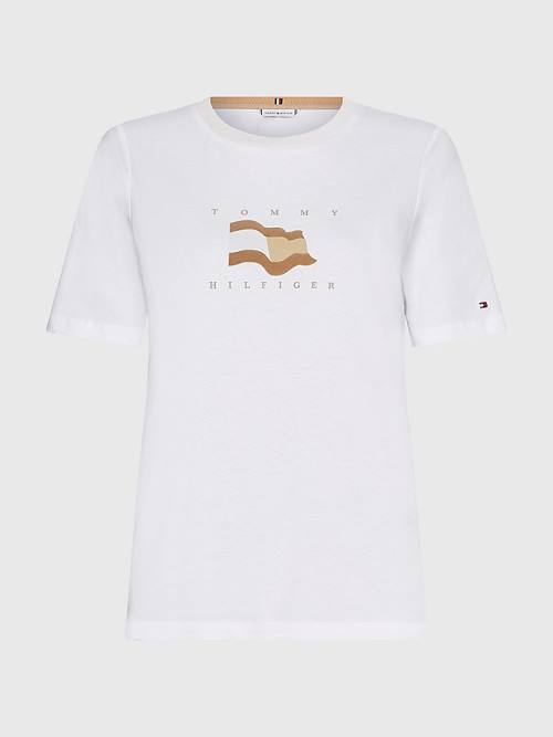 White Tommy Hilfiger Flock Flag Women's T Shirts | TH340VQA