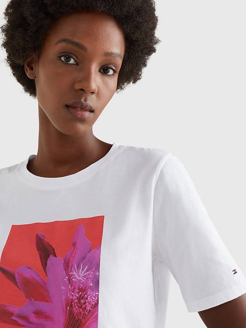 White Tommy Hilfiger Floral Print Organic Cotton Women's T Shirts | TH965JPT