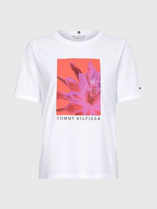 White Tommy Hilfiger Floral Print Organic Cotton Women's T Shirts | TH965JPT