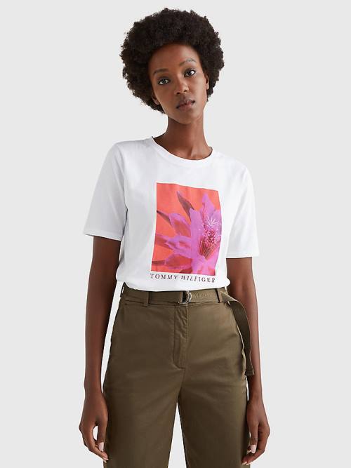 White Tommy Hilfiger Floral Print Organic Cotton Women\'s T Shirts | TH965JPT