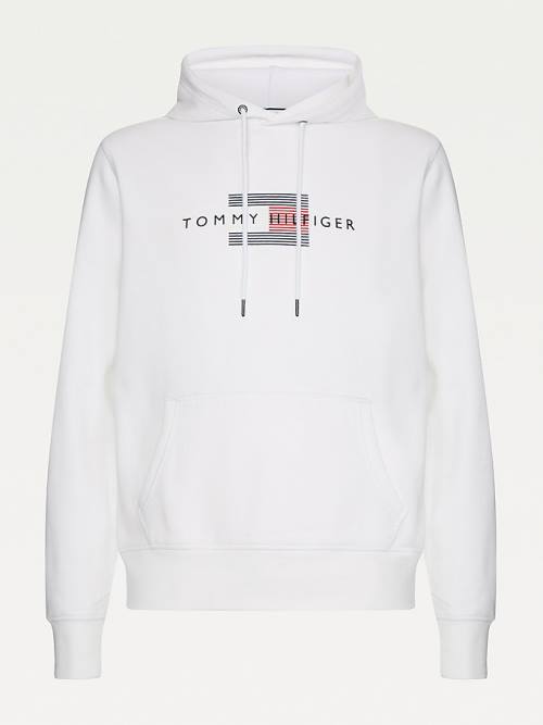 White Tommy Hilfiger Front Logo Organic Cotton Fleece Men's Hoodie | TH639EPA