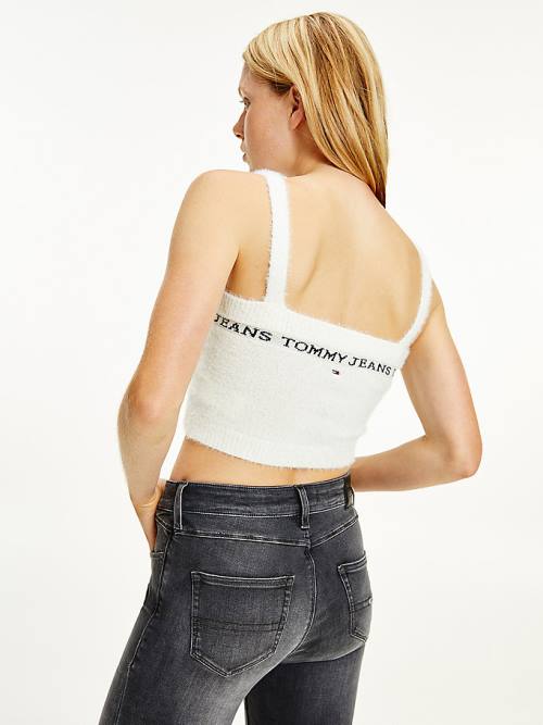 White Tommy Hilfiger Furry Cropped Cami Women's Sweaters | TH215EUH