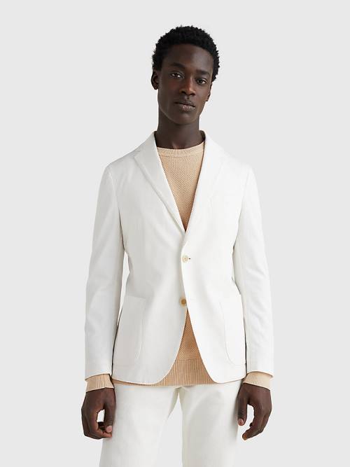 White Tommy Hilfiger Garment-Dyed Slim Fit Men\'s Blazers | TH154HJS