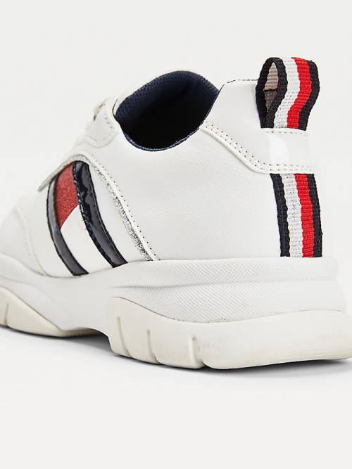 White Tommy Hilfiger Glitter Finish Chunky Girls' Sneakers | TH459OLE