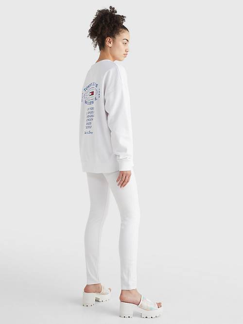 White Tommy Hilfiger Globe Logo Oversized Fit Women's Sweatshirts | TH891ULB