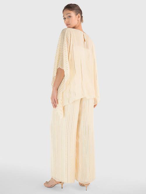 White Tommy Hilfiger Gold Stripe Jumpsuit Women's Dress | TH276CMX