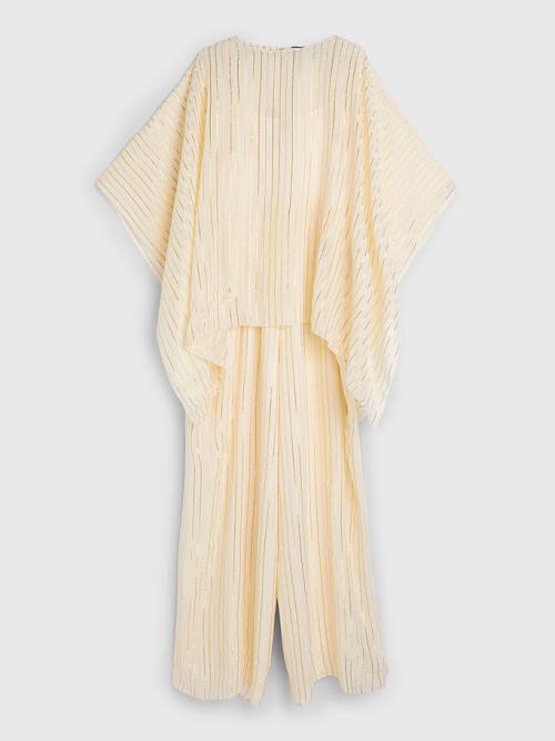 White Tommy Hilfiger Gold Stripe Jumpsuit Women's Dress | TH276CMX