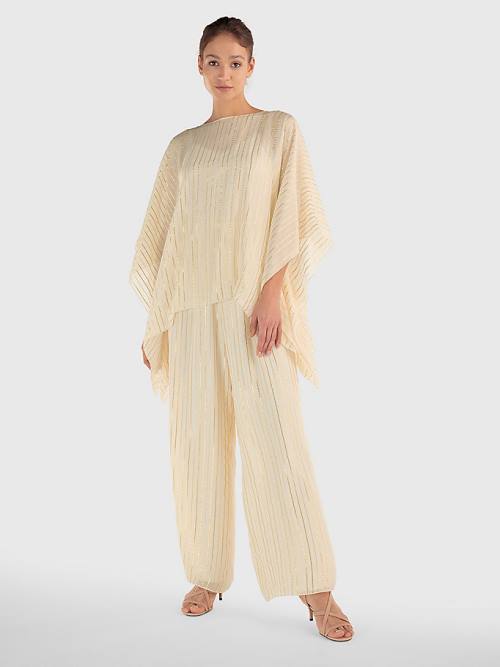 White Tommy Hilfiger Gold Stripe Jumpsuit Women\'s Dress | TH276CMX